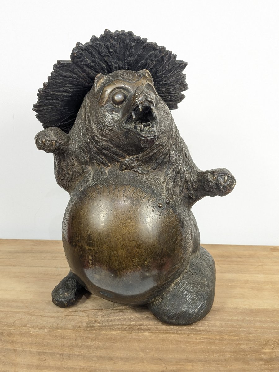 A Tanuki Incense Burner - Bronze, Taisho Period, 1920–30  #106-photo-2