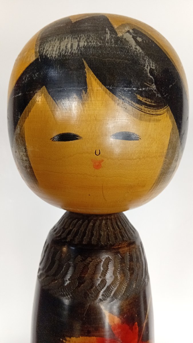 Grande kokeshi  par Sato Kozon - laqué feuilles d’érable #914-photo-4