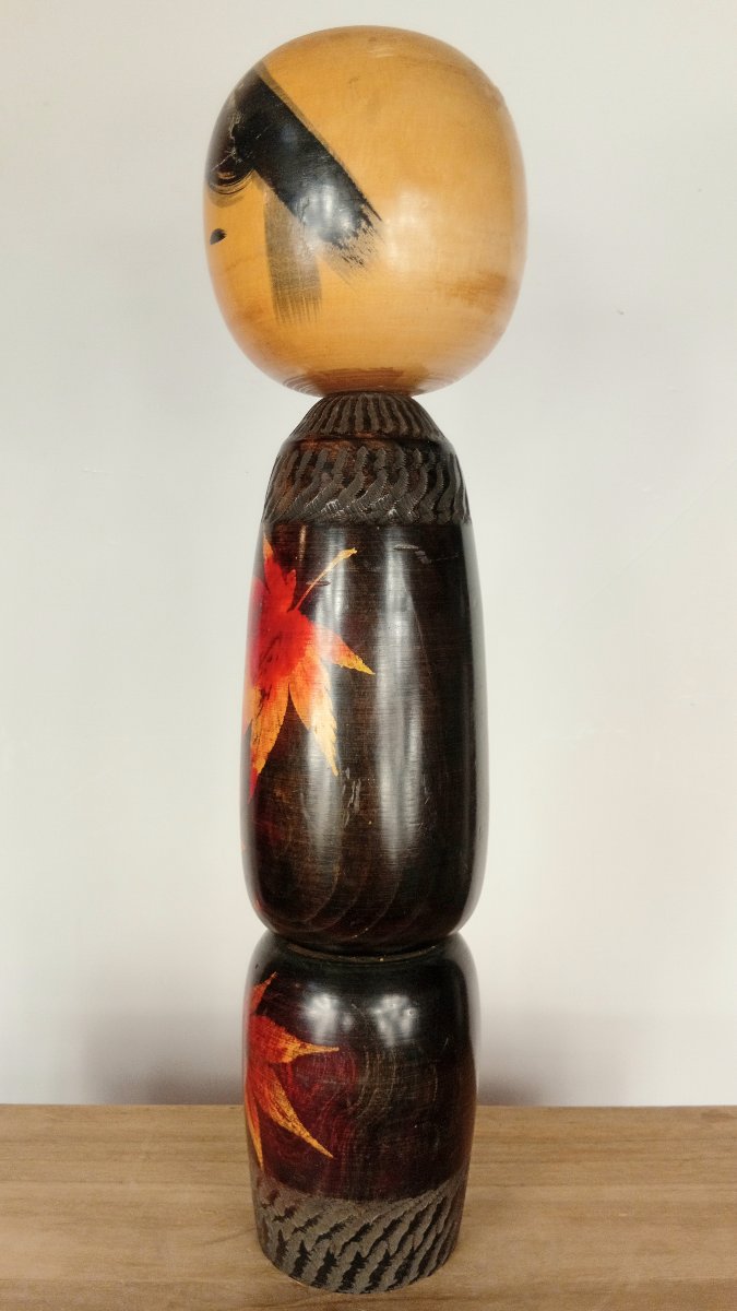 Grande kokeshi  par Sato Kozon - laqué feuilles d’érable #914-photo-1