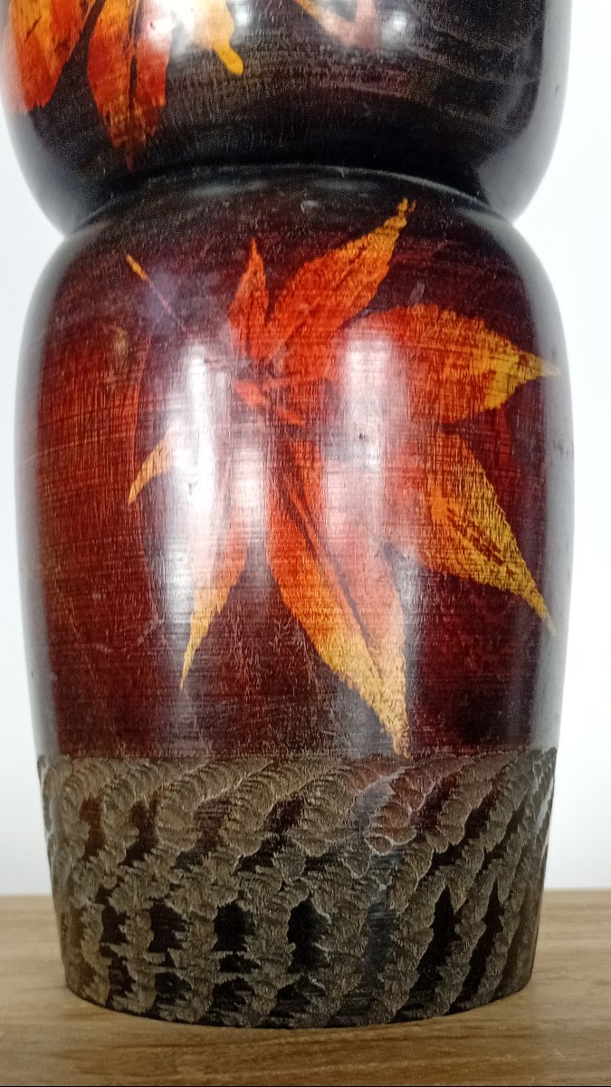 Grande kokeshi  par Sato Kozon - laqué feuilles d’érable #914-photo-4