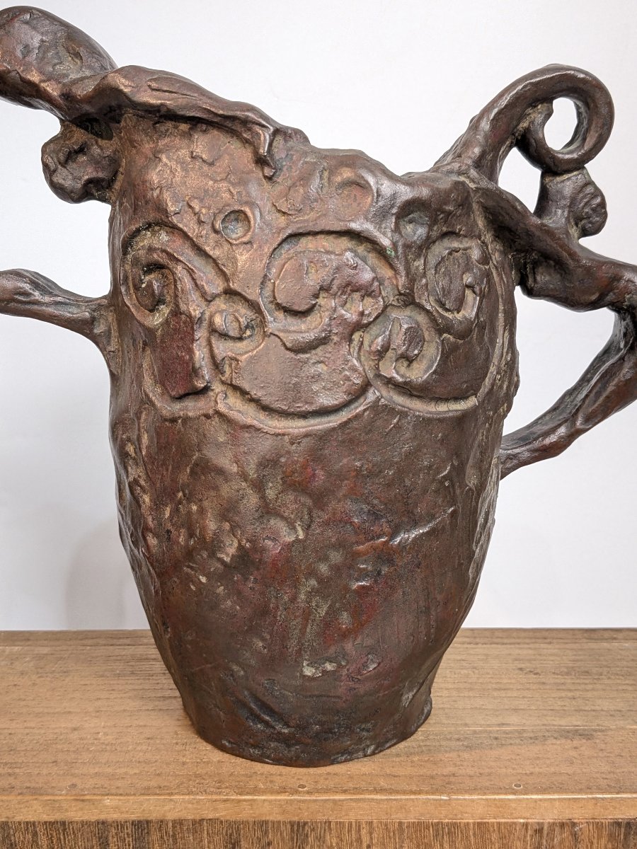 Vase With Acrobats – Bronze,  By Seibo Kitamura 1929-photo-3