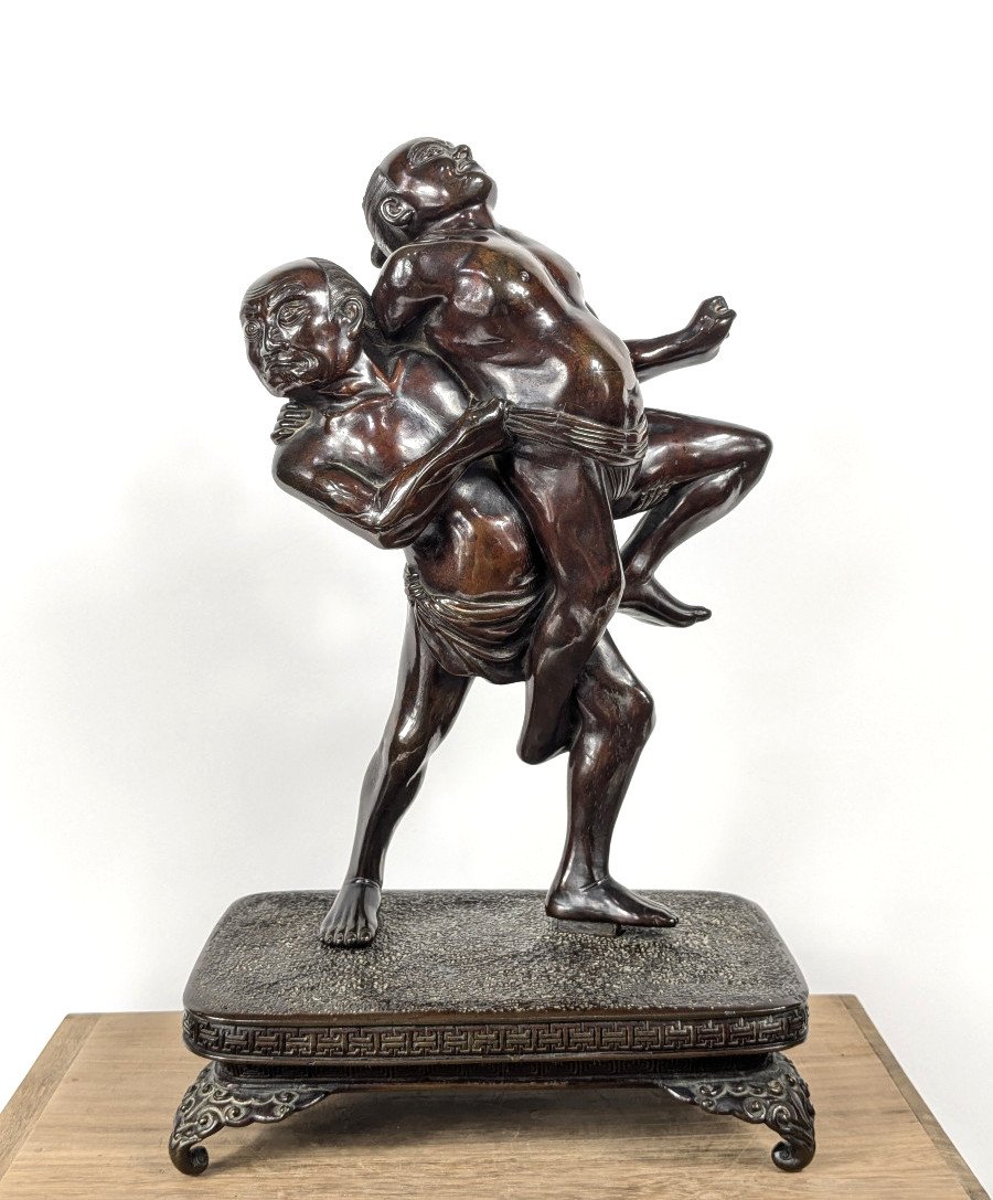 Sumos luttant bronze Circa 1860- 1900 - Ere Meiji.-photo-2