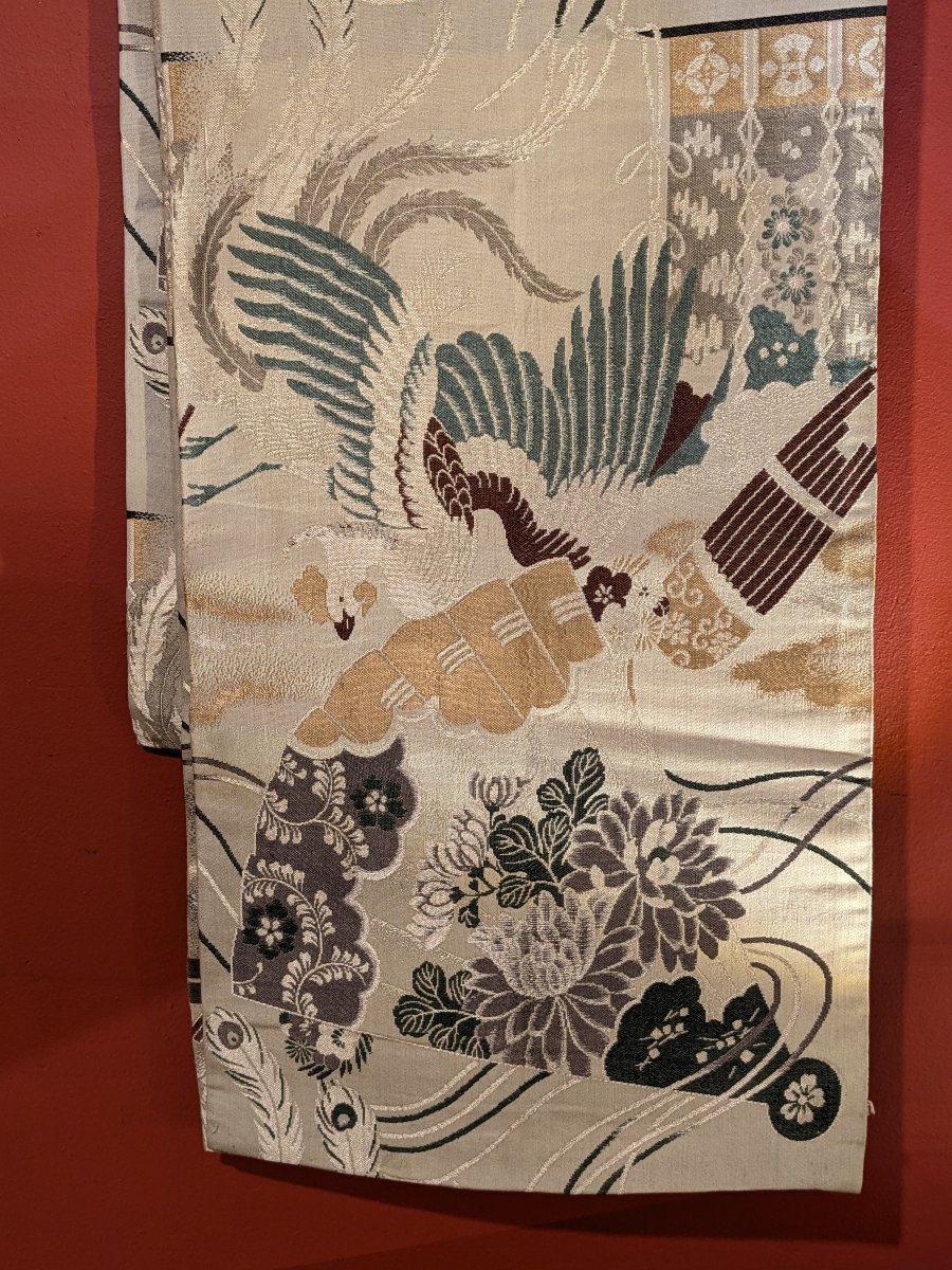 Obi à décor de grues circa 1960 – 4 mètres de long.-photo-2