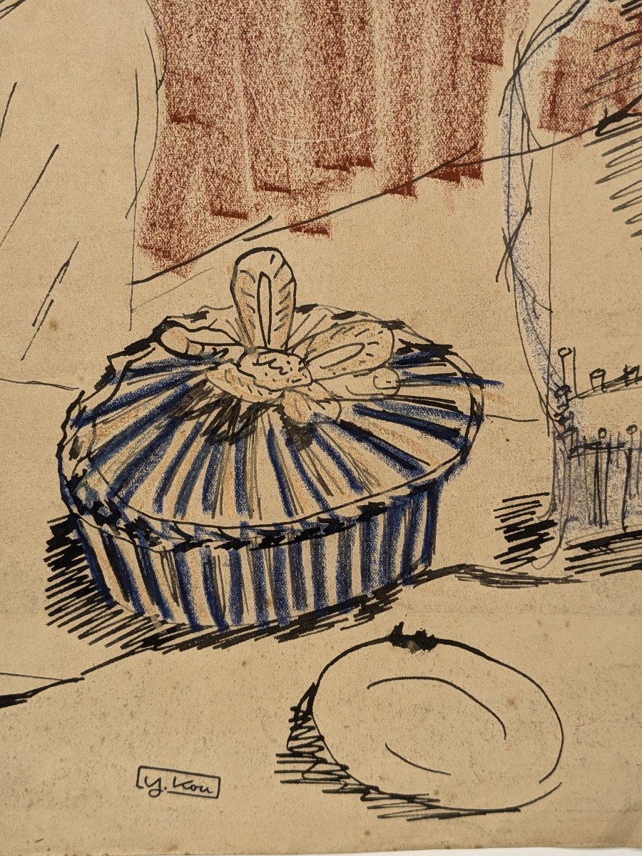 la boîte en osier – encre circa 1930 - Kuroda Yoritsuna 1909 – 1998-photo-3