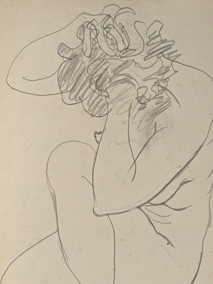 nu accroupi crayon circa 1930 - Kuroda Yoritsuna 1909 – 1998-photo-2