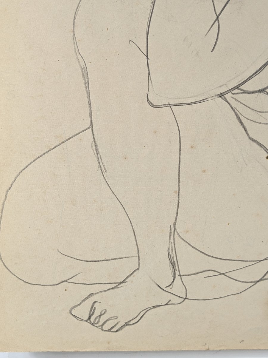 nu accroupi crayon circa 1930 - Kuroda Yoritsuna 1909 – 1998-photo-4