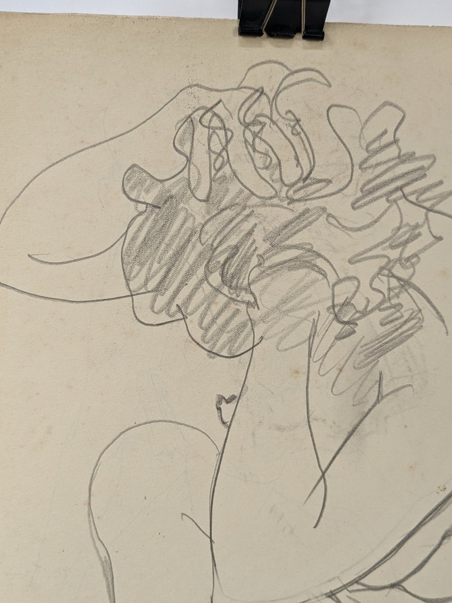 nu accroupi crayon circa 1930 - Kuroda Yoritsuna 1909 – 1998-photo-1