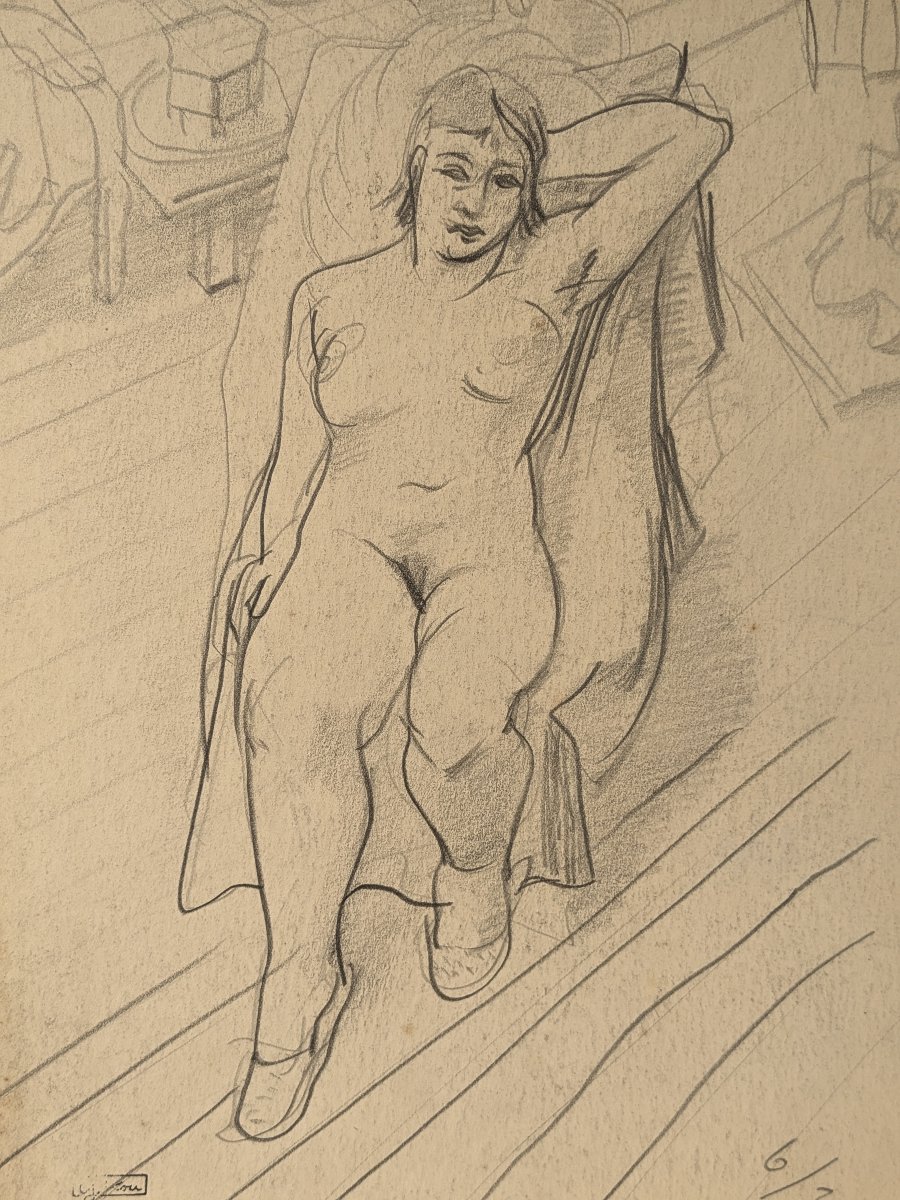 nu allongé crayon circa 1930 - Kuroda Yoritsuna 1909 – 1998-photo-2