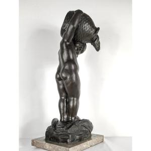 Le retour de pêche - putto aux poissons - Bronze 58cm  Art deco 1930 - #373