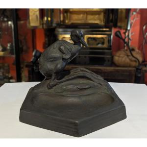 Un héronneau - bronze 1930 par Uichiro Ogura 1881-1962 Japon #929