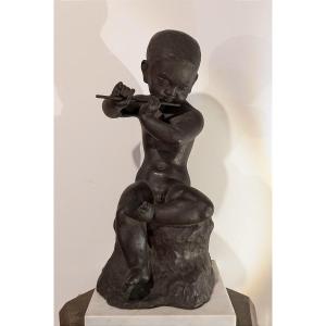 Child With The Flute - Bronze By Ariichi Yamahata – 1908 - 1980 #238