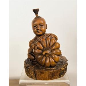 Enfant à la citrouille - okimono circa 1950 - ére Showa