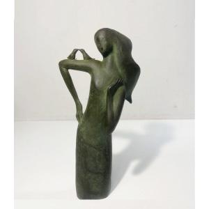Femme a l’oiseau – bronze circa 1950 - Japon vintage