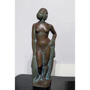 Nude In Drapery, Art Deco Bronze 1920-30 By Yoshiki Hasegawa