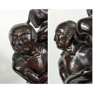Sumos luttant bronze Circa 1860- 1900 - Ere Meiji.
