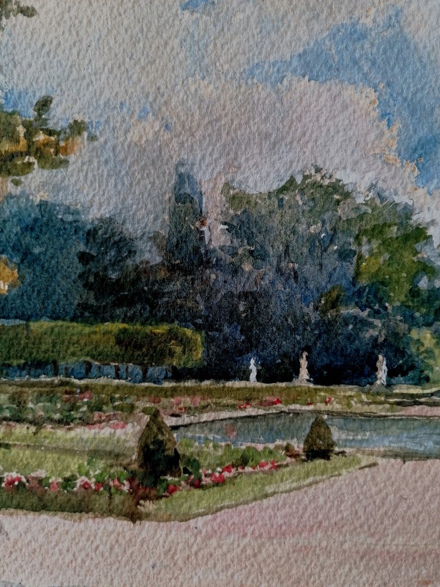 Laure Brouardel ( 1852-1935 )- Aquarelle - Parc Et Jardin De Fontainebleau --photo-3