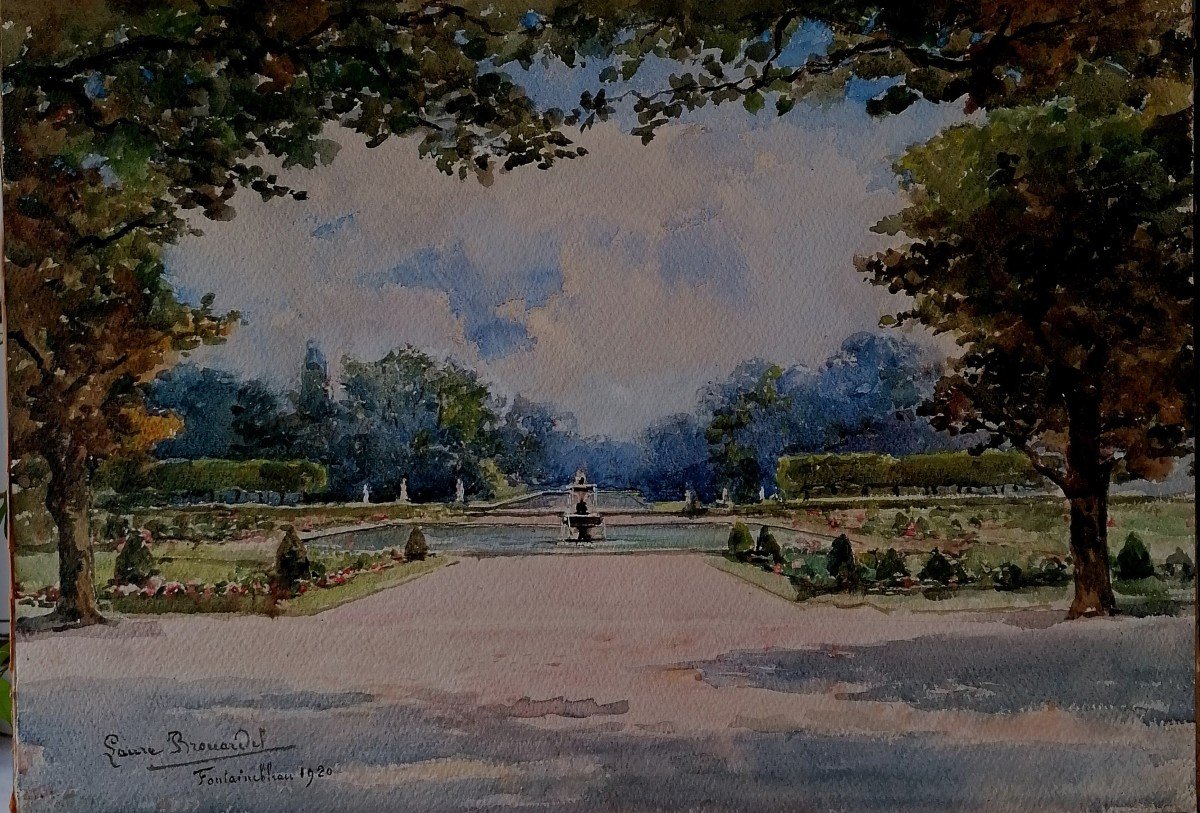 Laure Brouardel ( 1852-1935 )- Aquarelle - Parc Et Jardin De Fontainebleau -