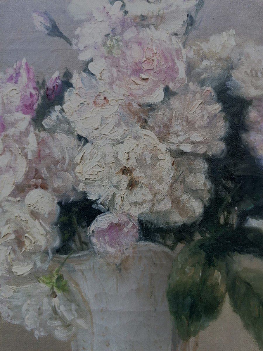Gustave Barrier ( 1871 - 1953 ) - Huile Sur Toile - Nature Morte Aux Fleurs --photo-1