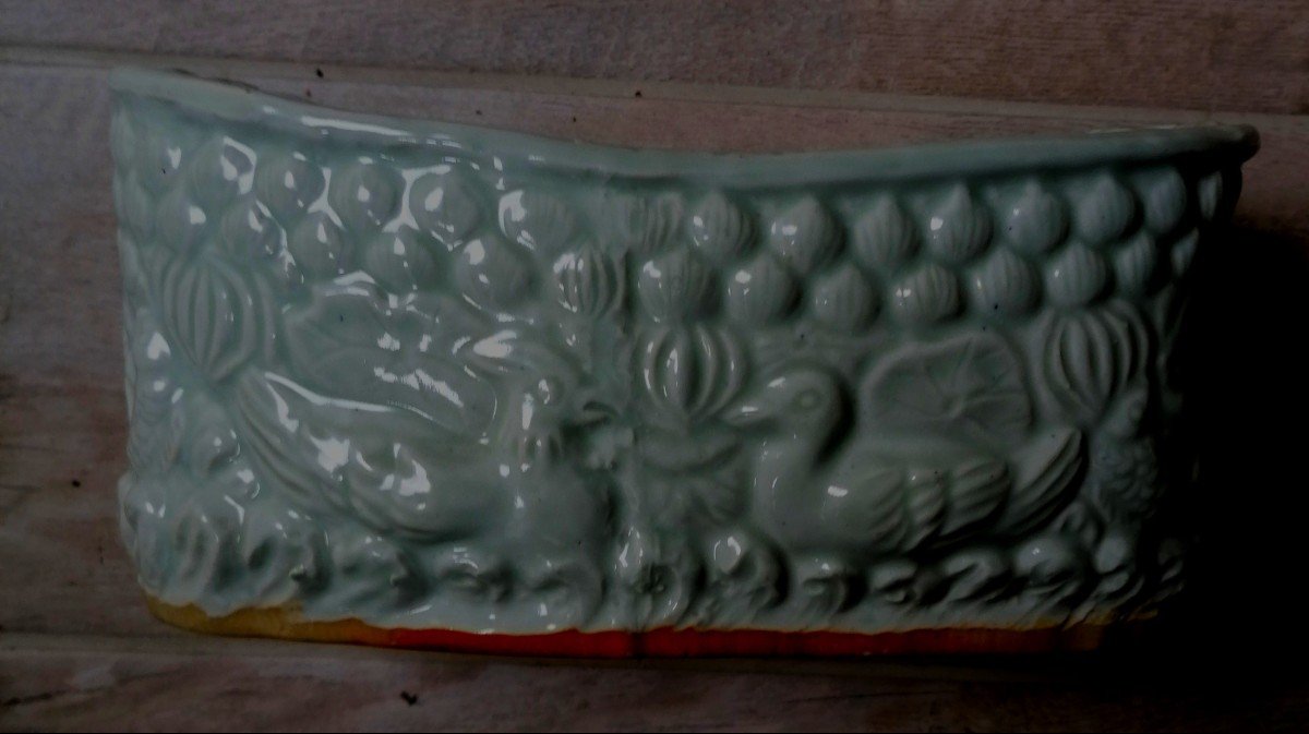 Headrest - China - Celadon - Decor With Dragons - Ducks - Fish And Stylized Patterns --photo-3