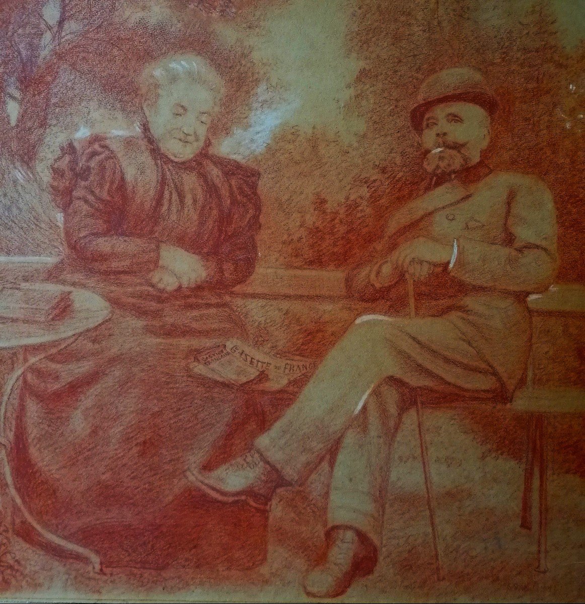 Dessin A La Sanguine Et Rehauts De Blanc - Portraits - Debut XX Eme - 55 X 73 Cm --photo-4