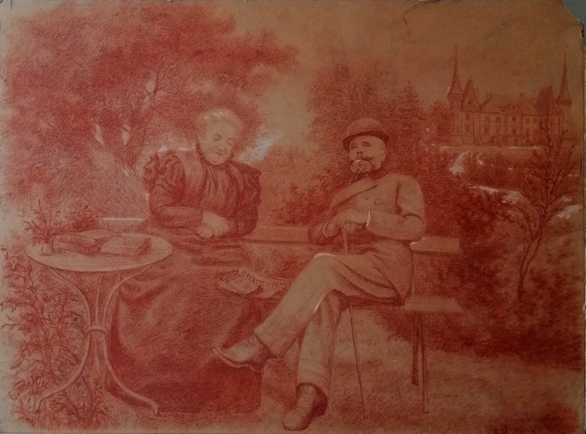 Dessin A La Sanguine Et Rehauts De Blanc - Portraits - Debut XX Eme - 55 X 73 Cm -
