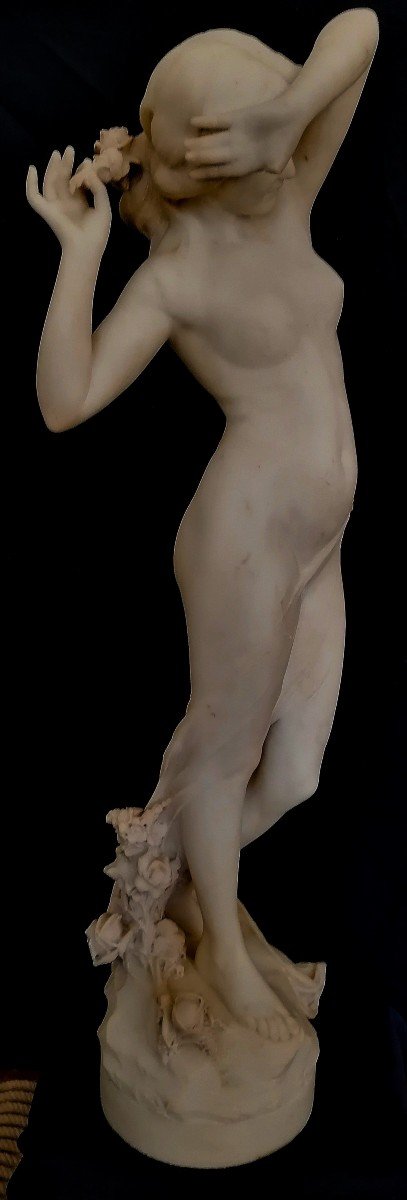 L. Felli - Sculpture En Marbre - Nymphe Debout Tenant Un Bouquet De Fleurs - Florence XIX-XX Em-photo-3