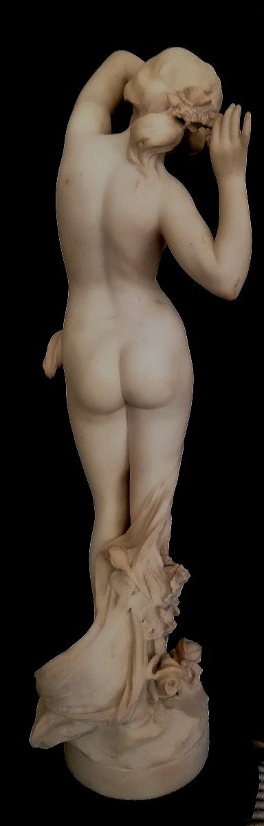 L. Felli - Sculpture En Marbre - Nymphe Debout Tenant Un Bouquet De Fleurs - Florence XIX-XX Em-photo-4