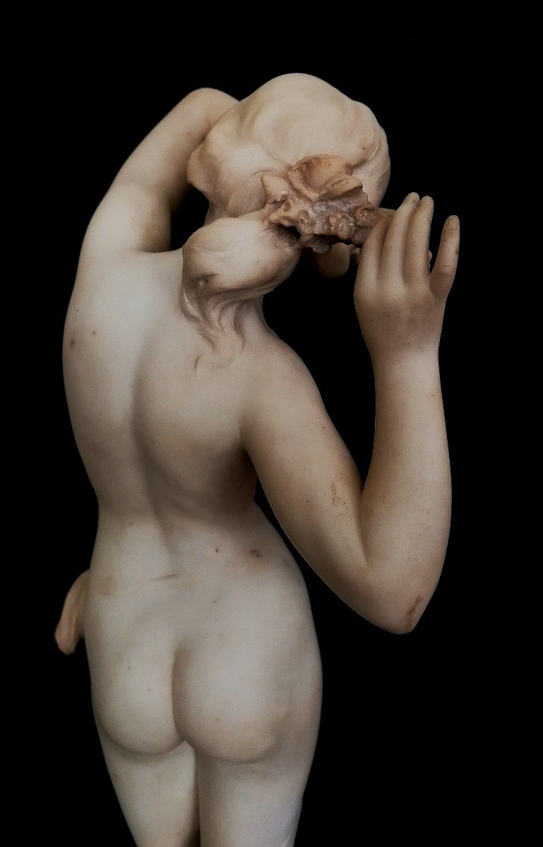 L. Felli - Sculpture En Marbre - Nymphe Debout Tenant Un Bouquet De Fleurs - Florence XIX-XX Em-photo-6