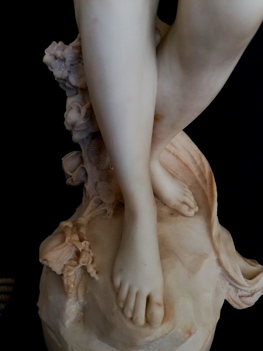 L. Felli - Sculpture En Marbre - Nymphe Debout Tenant Un Bouquet De Fleurs - Florence XIX-XX Em-photo-8