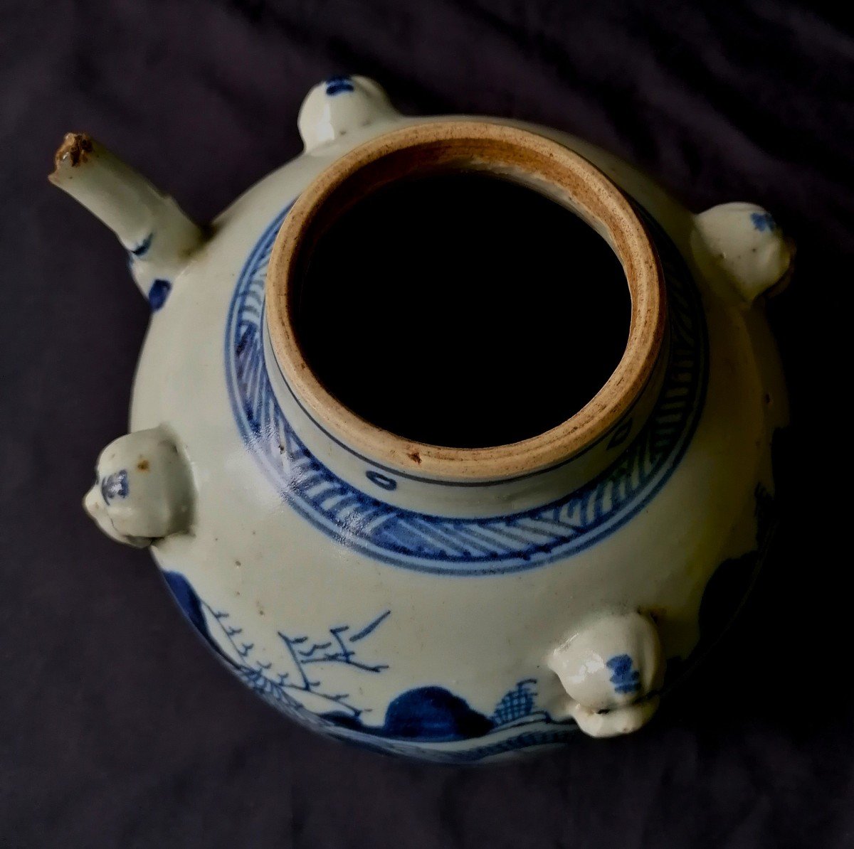 Chine-porcelaine Blanc-bleu - Pot A Vin - Décor Paysage Lacustre - XIX Eme Siècle --photo-4