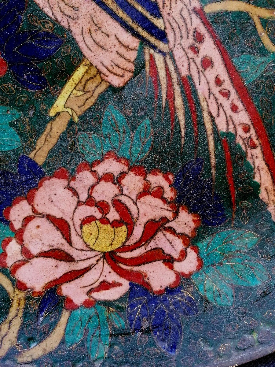 Plat Cloisonné - Chine - XVIII-XIX  Eme Siècle - Oiseau Perché Parmis Les Fleurs --photo-3