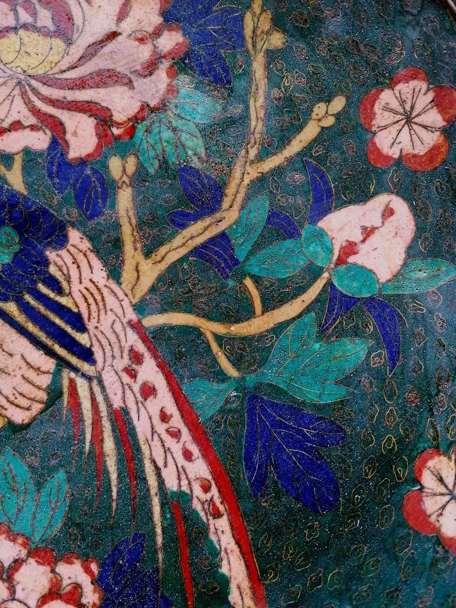 Plat Cloisonné - Chine - XVIII-XIX  Eme Siècle - Oiseau Perché Parmis Les Fleurs --photo-1