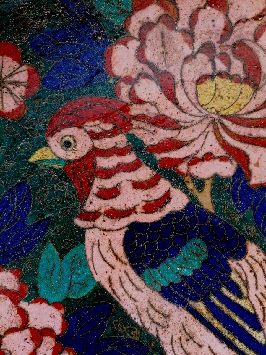 Plat Cloisonné - Chine - XVIII-XIX  Eme Siècle - Oiseau Perché Parmis Les Fleurs --photo-2