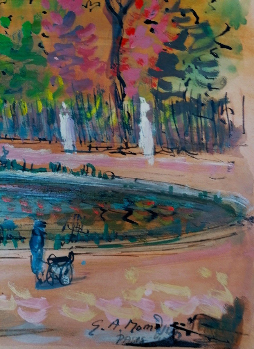 Garabed A. Momdjian - Jardin Des Tuileries - Gouache - Armenian School - Paris 1957 --photo-3