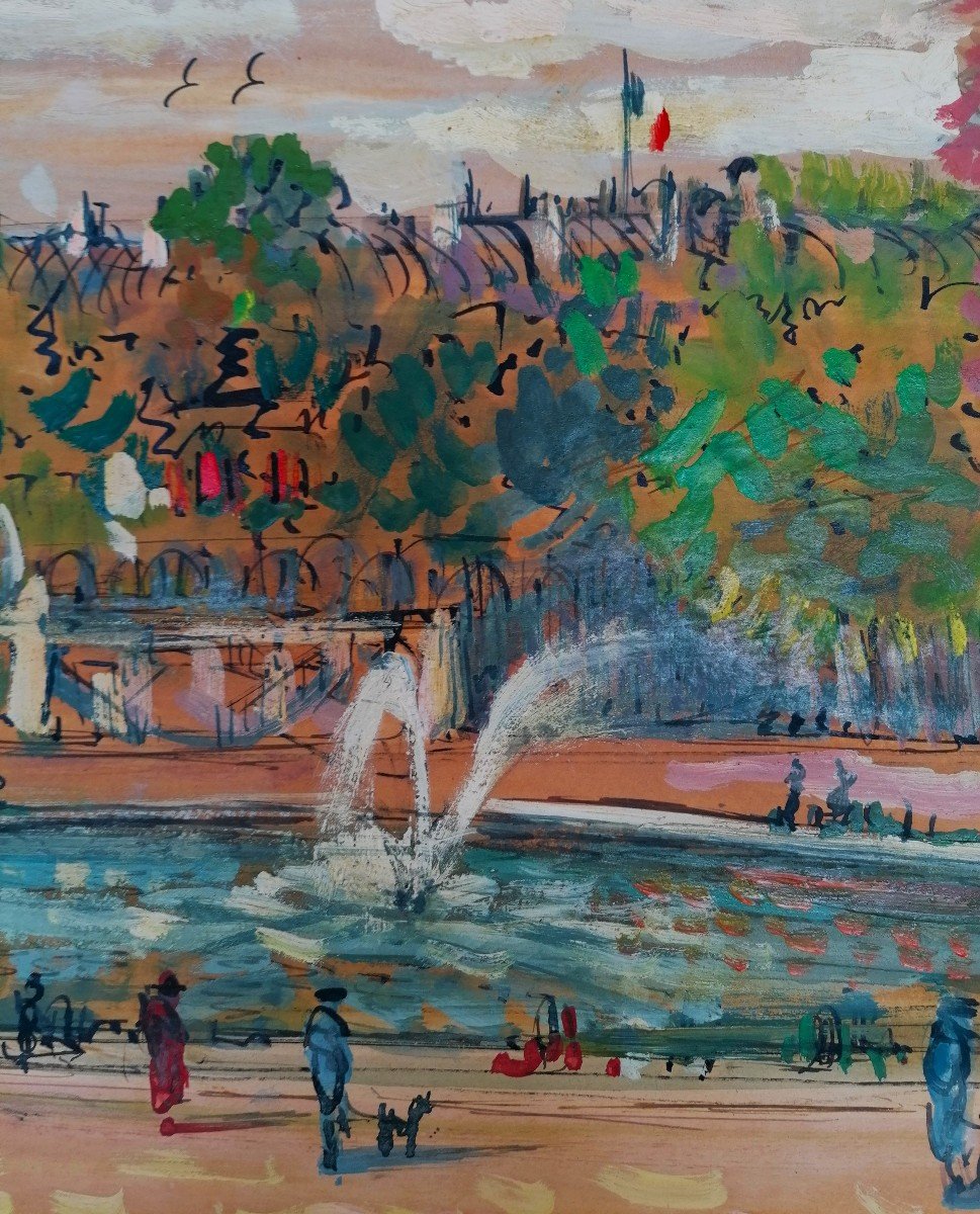 Garabed A. Momdjian - Jardin Des Tuileries - Gouache - Armenian School - Paris 1957 --photo-1