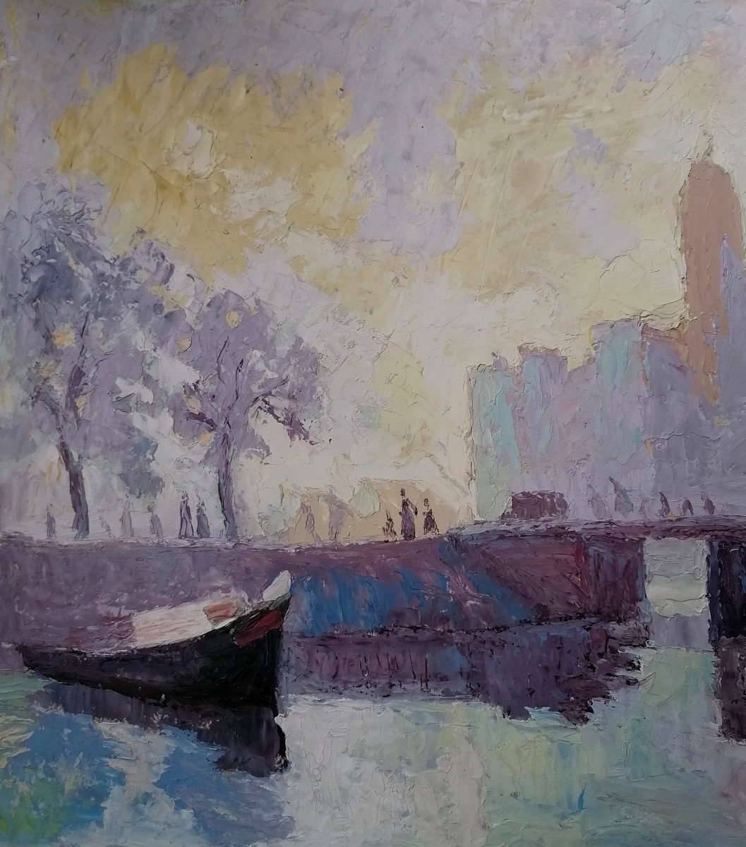 Jean Favre - Gouache - Paysage Animé - XX Eme Siècle - -photo-4