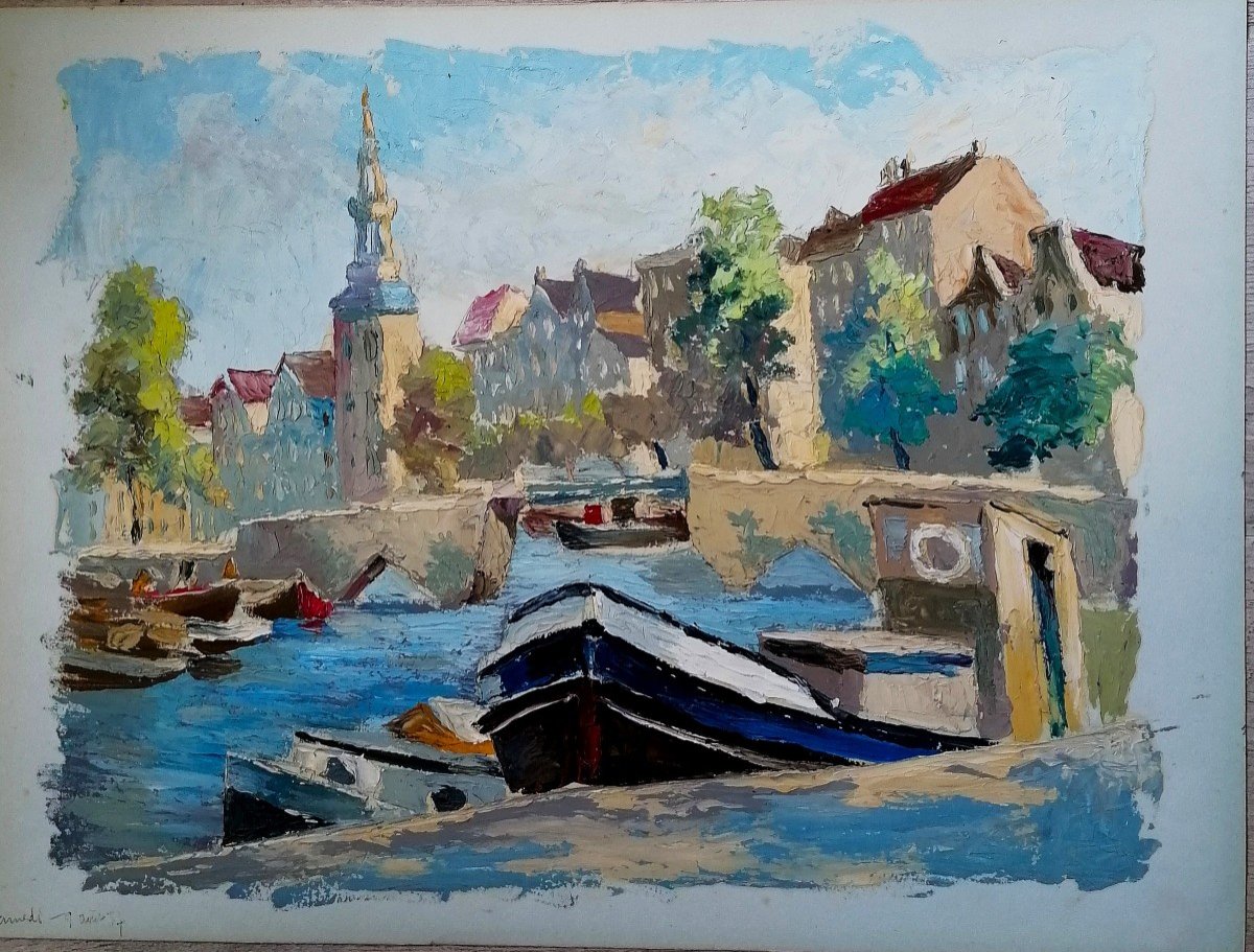 Jean Favre - Paysage Urbain - Gouache -  XX Eme Siècle --photo-2