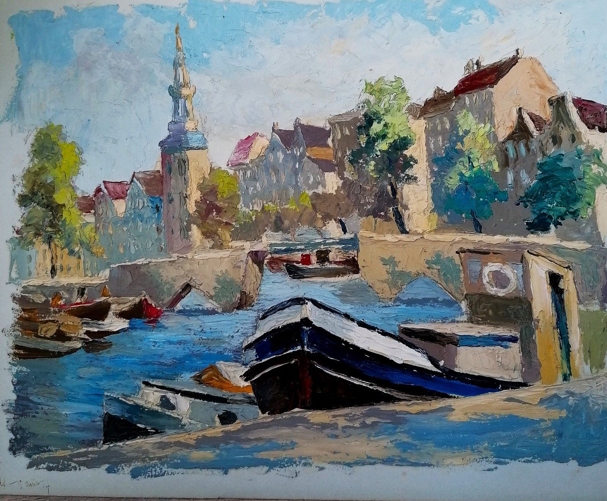 Jean Favre - Paysage Urbain - Gouache -  XX Eme Siècle -