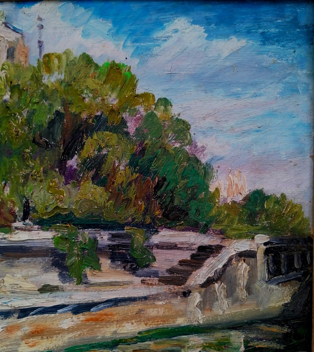 Huile Sur Carton - Notre Dame De Paris - Post Impressionniste - XX Eme Siècle --photo-3