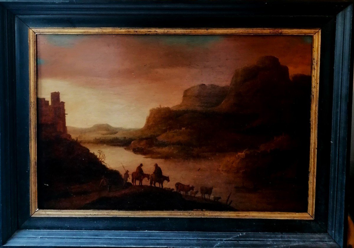 Oil On Oak - Northern School - Animated Landscape - 18th Century Period --photo-2