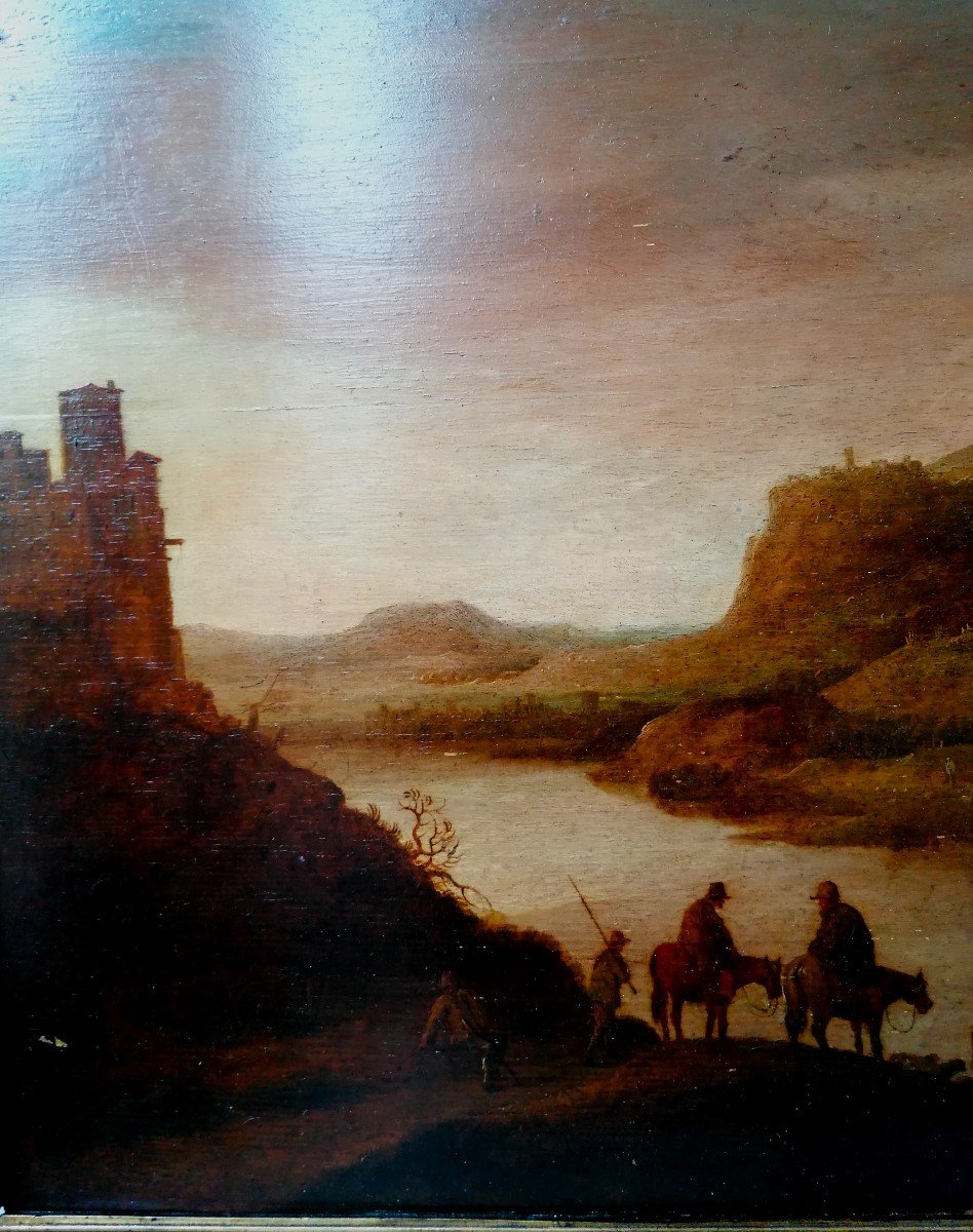 Oil On Oak - Northern School - Animated Landscape - 18th Century Period --photo-3