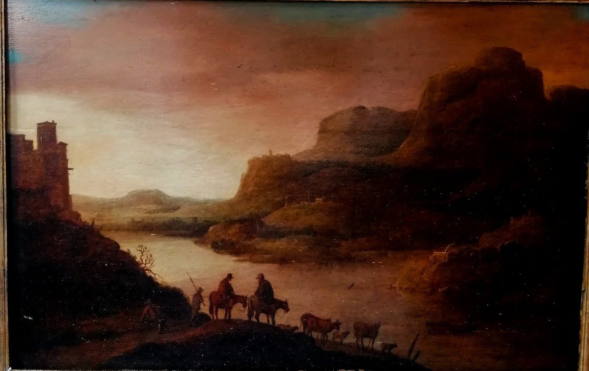 Oil On Oak - Northern School - Animated Landscape - 18th Century Period -