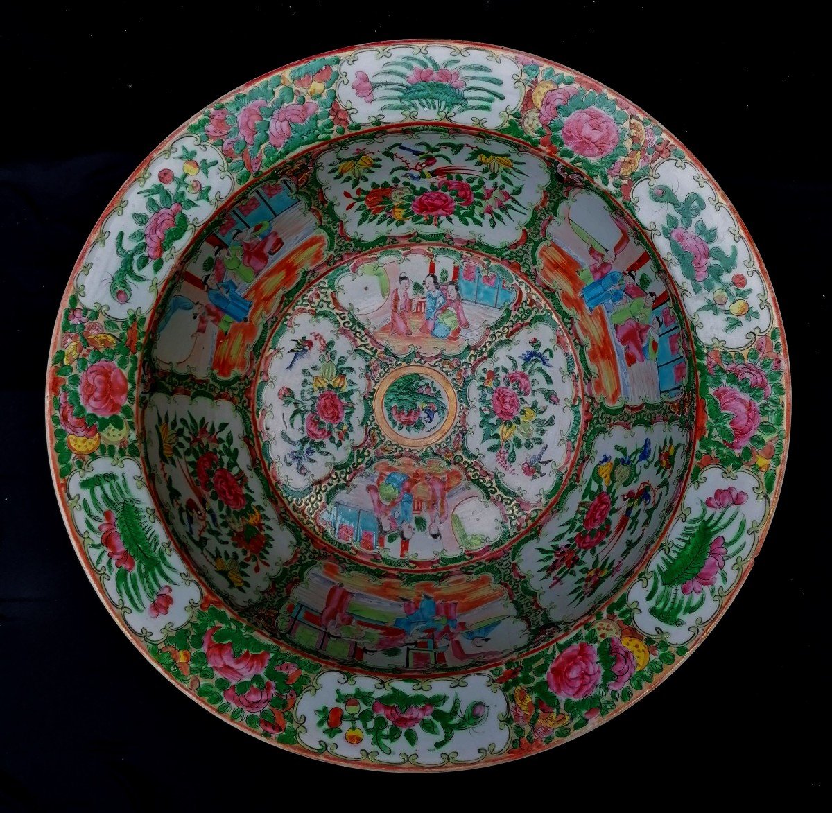 Canton Porcelain Basin - Palace Scenes - China XIX Eme - 41 Cm In Diameter --photo-2