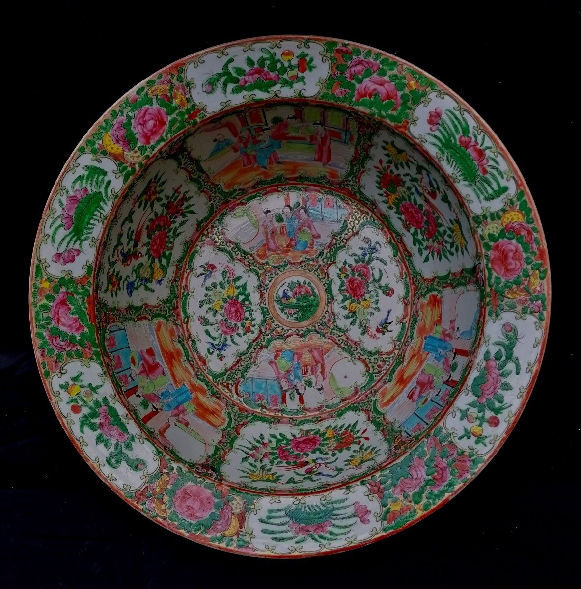 Canton Porcelain Basin - Palace Scenes - China XIX Eme - 41 Cm In Diameter --photo-3