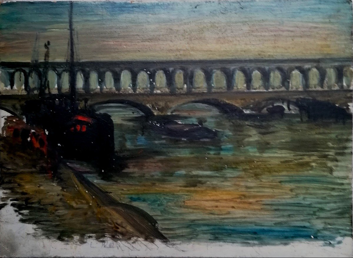 Oil On Panel - Pont De Bercy - Paris - The Seine - Circa 1950 -