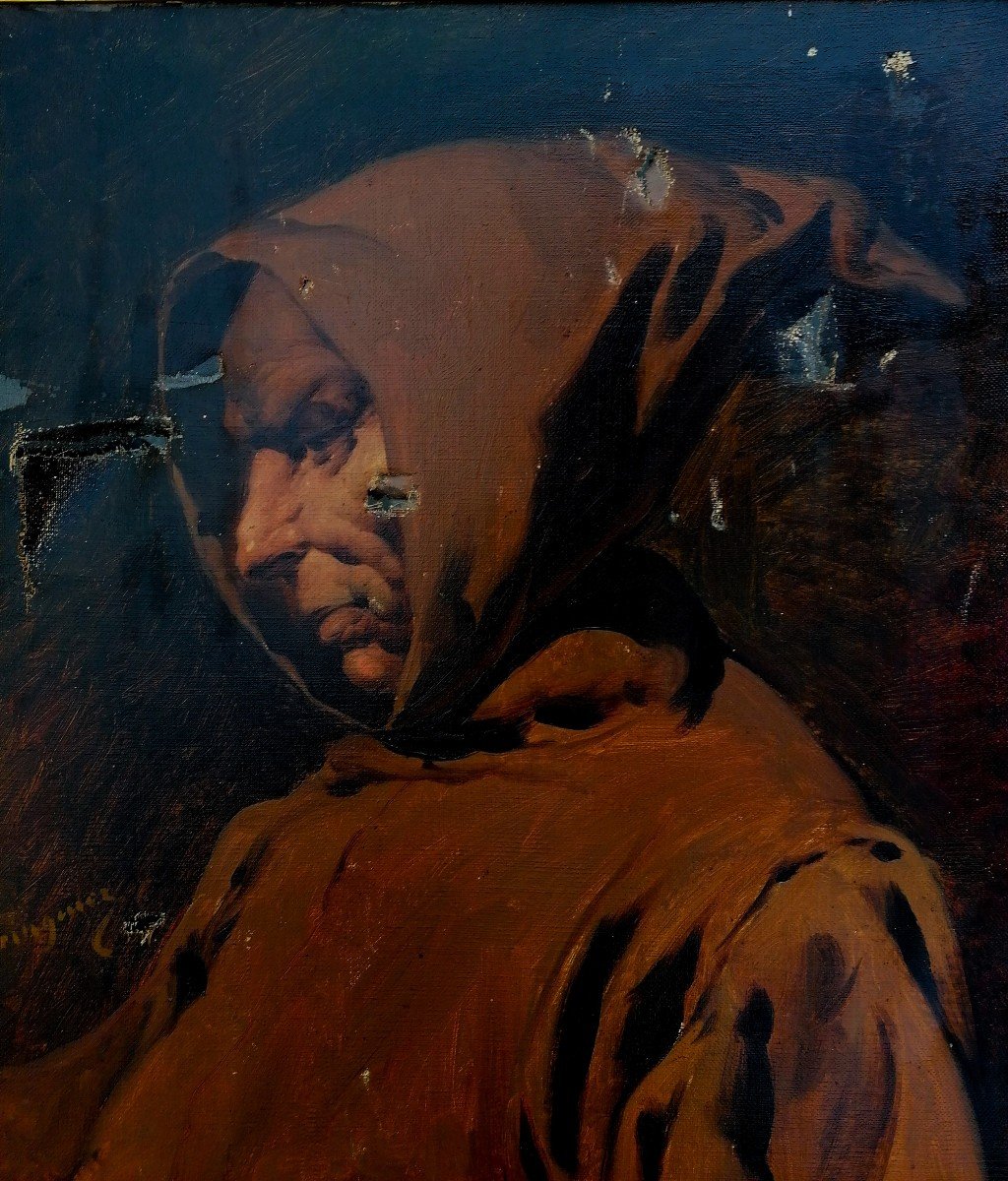 Gabriel Beringuier - Hst - Portrait Of A Capuchin Monk - To Be Restored - 19th Century --photo-2