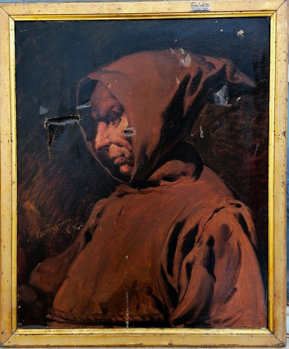 Gabriel Beringuier - Hst - Portrait Of A Capuchin Monk - To Be Restored - 19th Century -