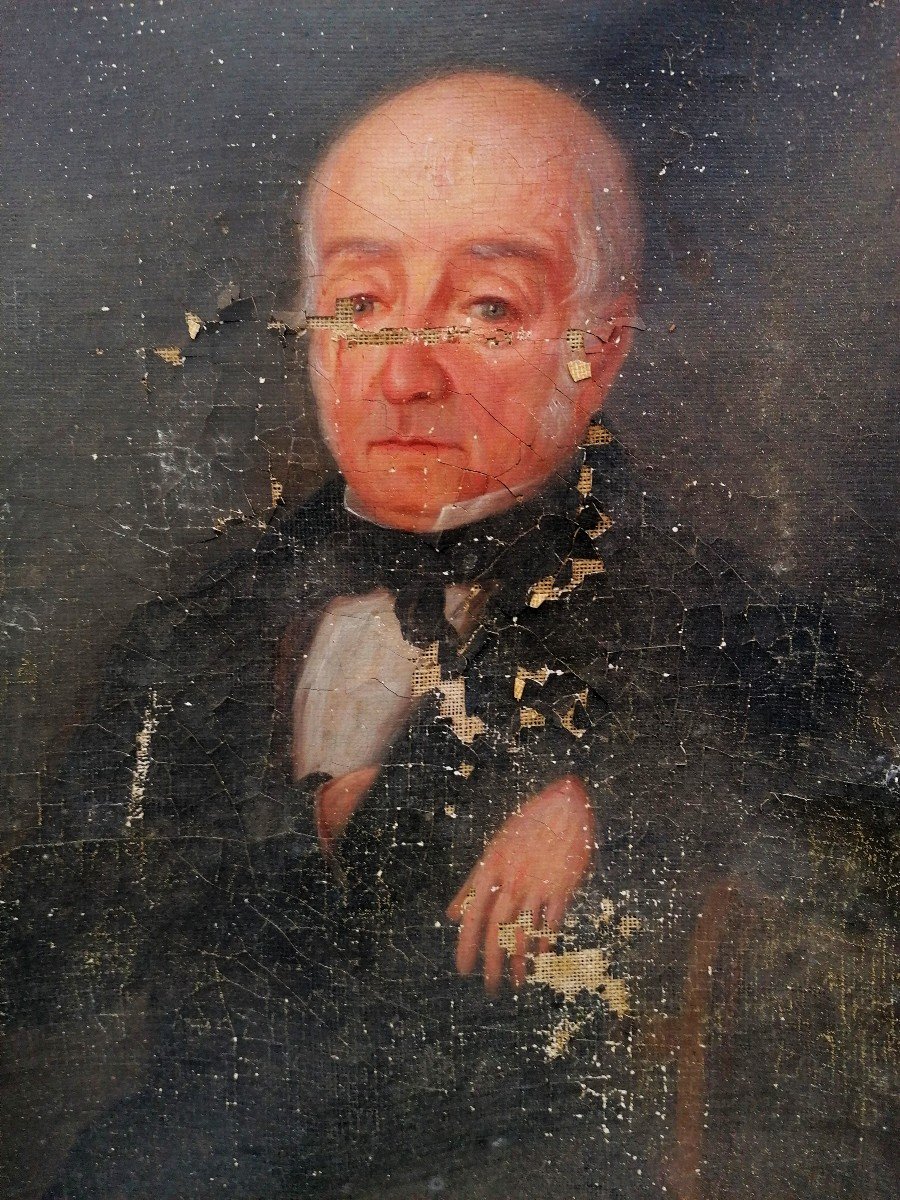 Paire de Portraits A Restaurer - Circa 1830 - Huile Sur Toile - -photo-4
