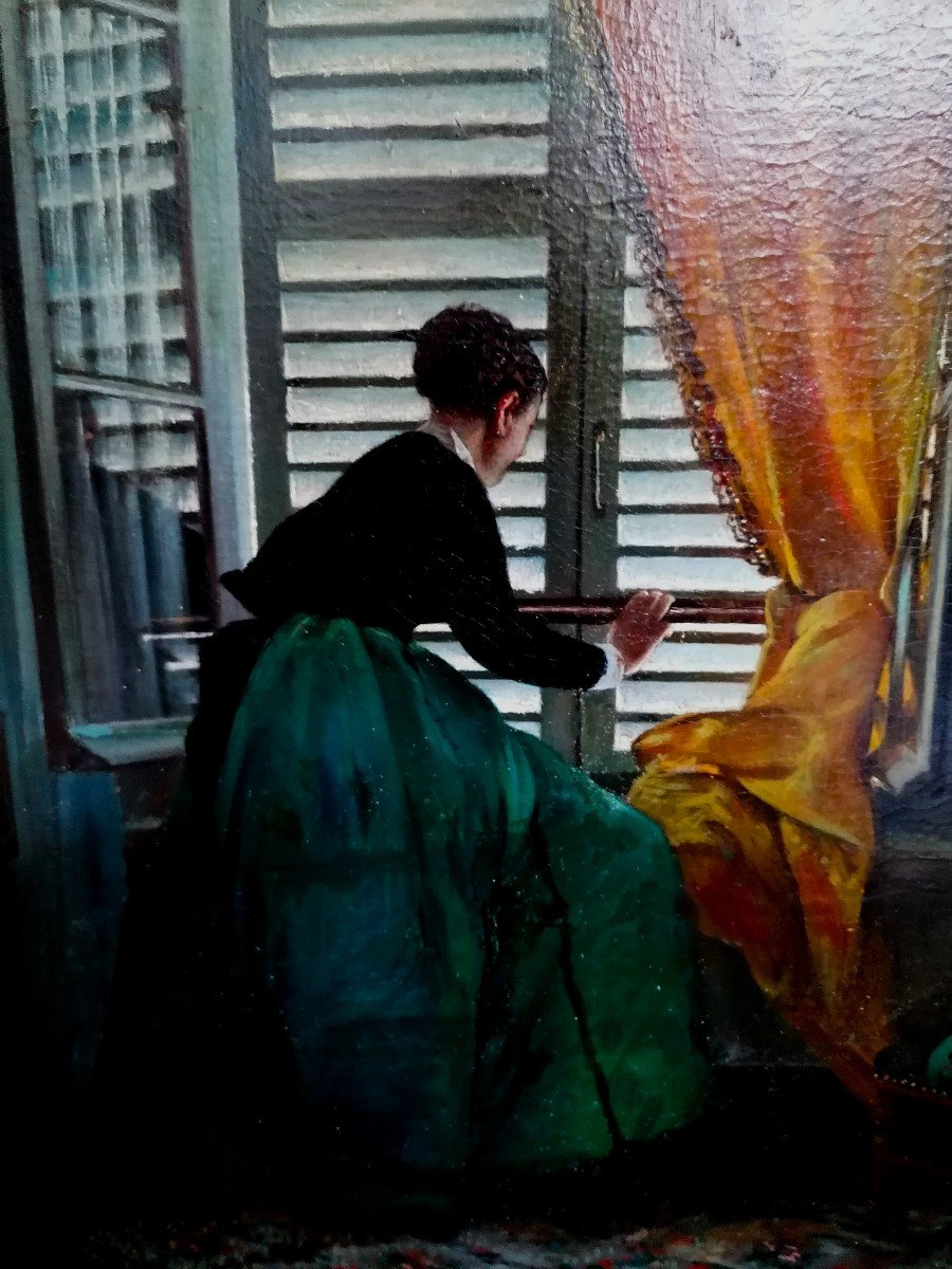 Huile sur Toile - Scène Intimiste - Jeune Femme -Epoque XIXème - Trace de Signature --photo-3