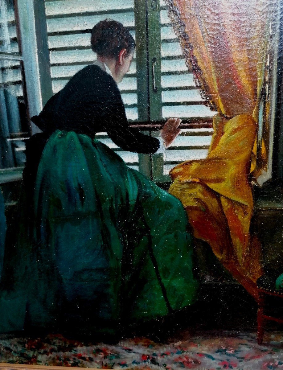 Huile sur Toile - Scène Intimiste - Jeune Femme -Epoque XIXème - Trace de Signature --photo-4